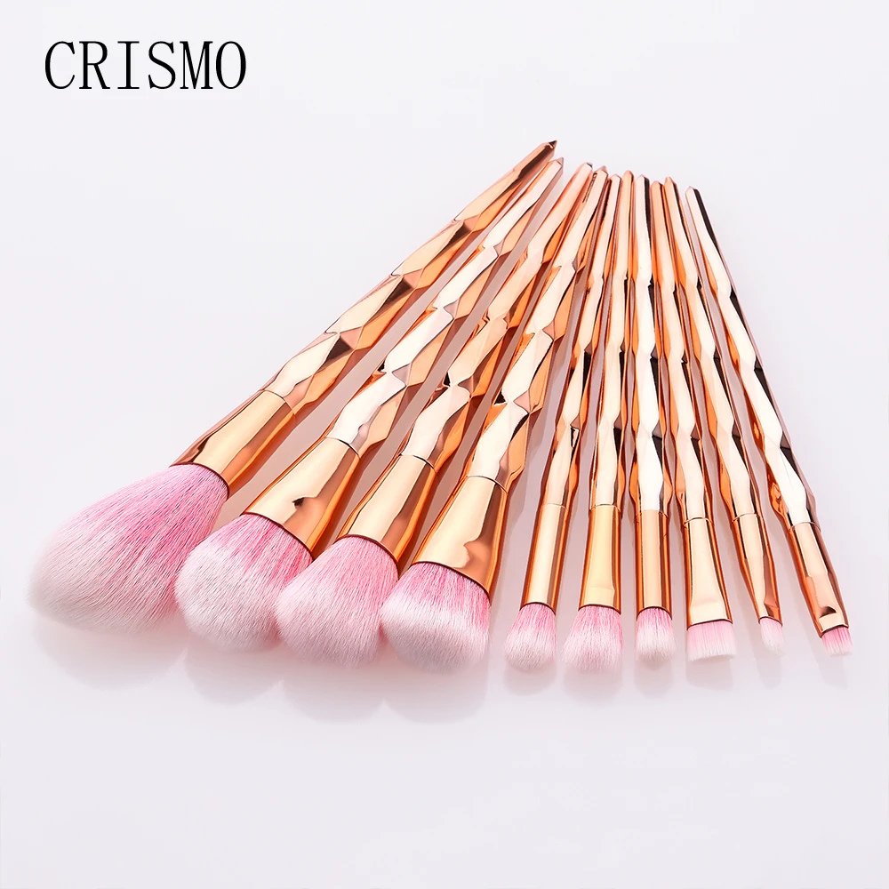 CRISMO 10PCS Diamond Makeup Brushes Set Powder Foundation Eye Shadow Blush Blending Cosmetics Tool Kits Rose Gold Make Up Brush | Красота и