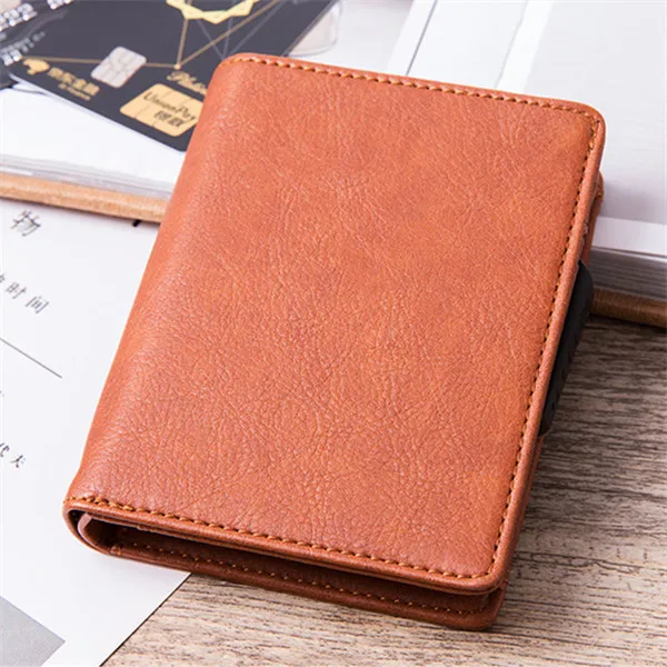 BISI GORO PU кожаный RFID Модный чехол для карт алюминиевая коробка Высококачественный многофункциональный бумажник для визиток открытка-раскладушка держатель - Цвет: Brown X-54