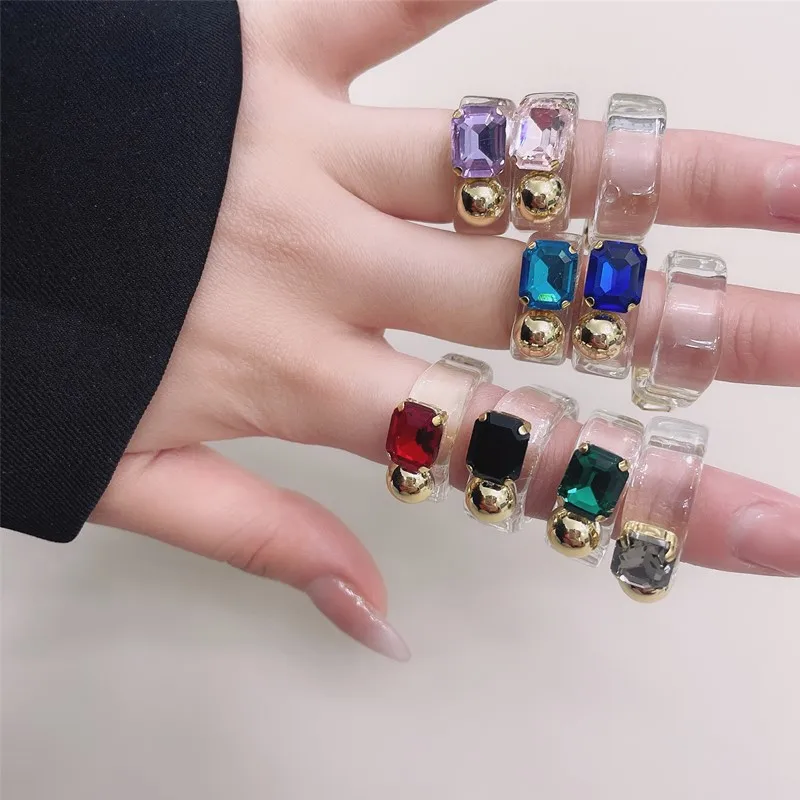 

2021 new retro colorful acrylic material transparent ring women's rhinestone ring jewelry wedding gift wholesale