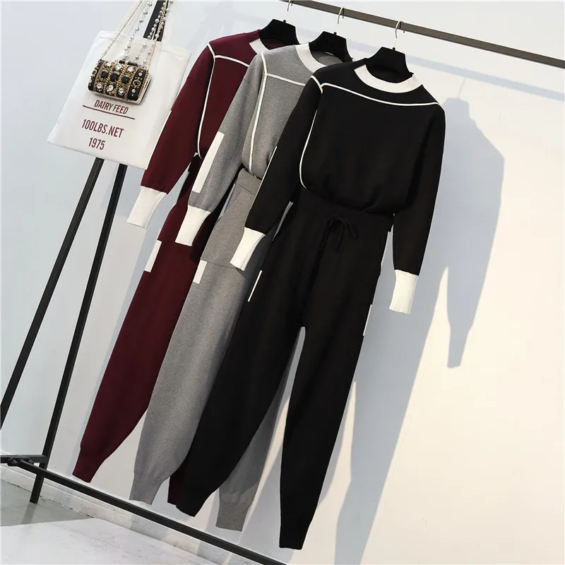 

Sets Women Autumn Fashion Solid Pullover Suits Age-reduction Casual Slim Elastic High Waist Long Pants Female De Moda Sets