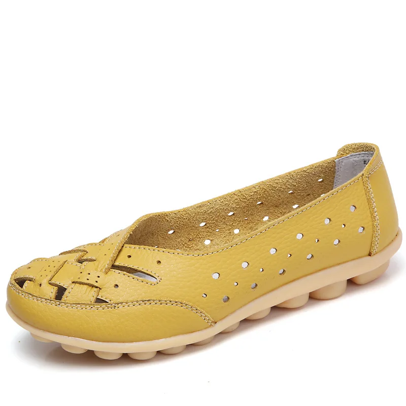 

Summer Plus Size Casual Women Shoes Peas Shoes Slip-On Round Toe Hole Openwork Upper Genuine Leather Sport Female Shoes 35-44