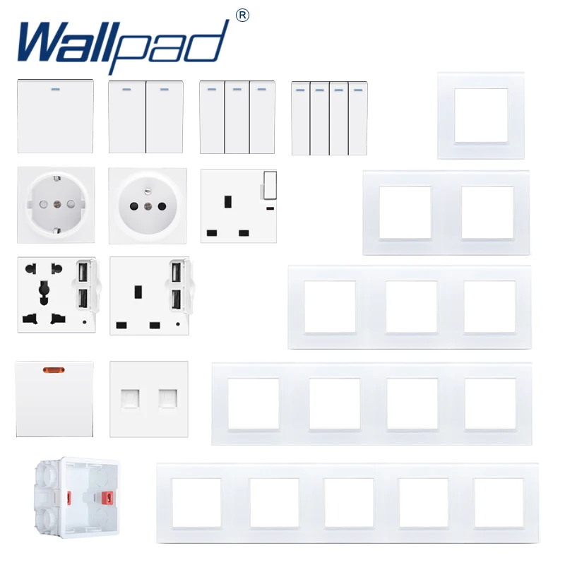 

DIY Glass Frame Wall Light Button Switch Power Socket Electrical Outlet White Glass PC Function Key DIY Free S6 Series Wallpad