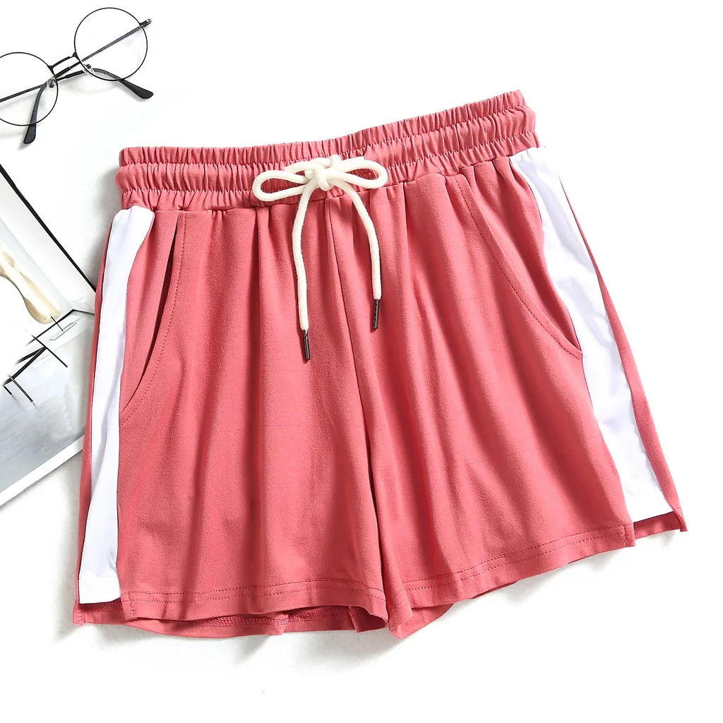 Модные женские шорты летние однотонные спортивные на шнуровке с эластичным