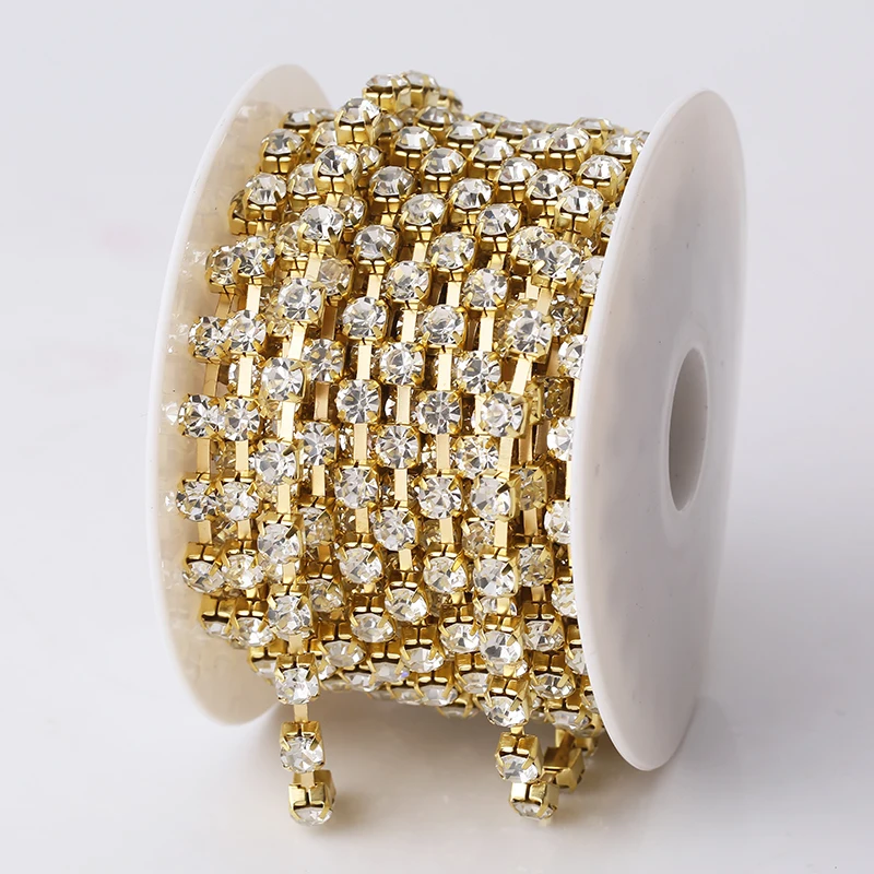 RESEN SS28 6mm Crystal Rhinestone Chain Trimming Yard 28ss Cup Sliver/Gold Metal For DIY Sewing | Дом и сад