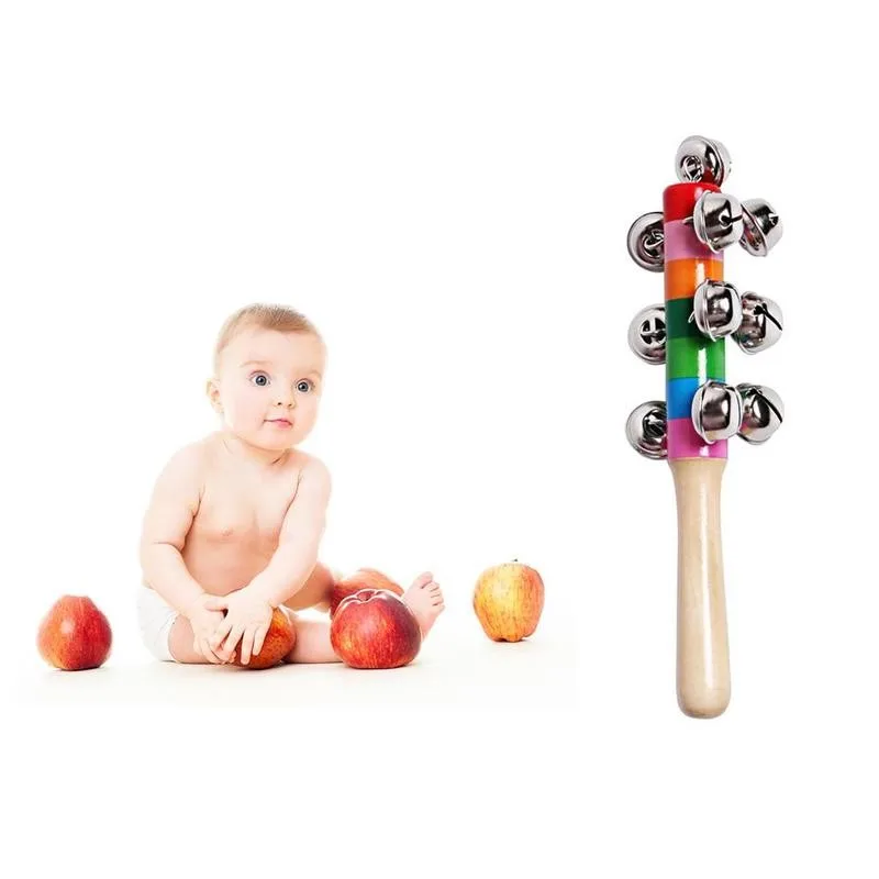 

1pcs Environmental Protection Wooden 10 Jingle Bells Shake Bell Rattles Kids Educational Hand For Baby Toy Children W5F0