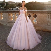 hammah pink princess off the shoulder applique tulle long a line backless wedding dress formal occasion vestido de novia