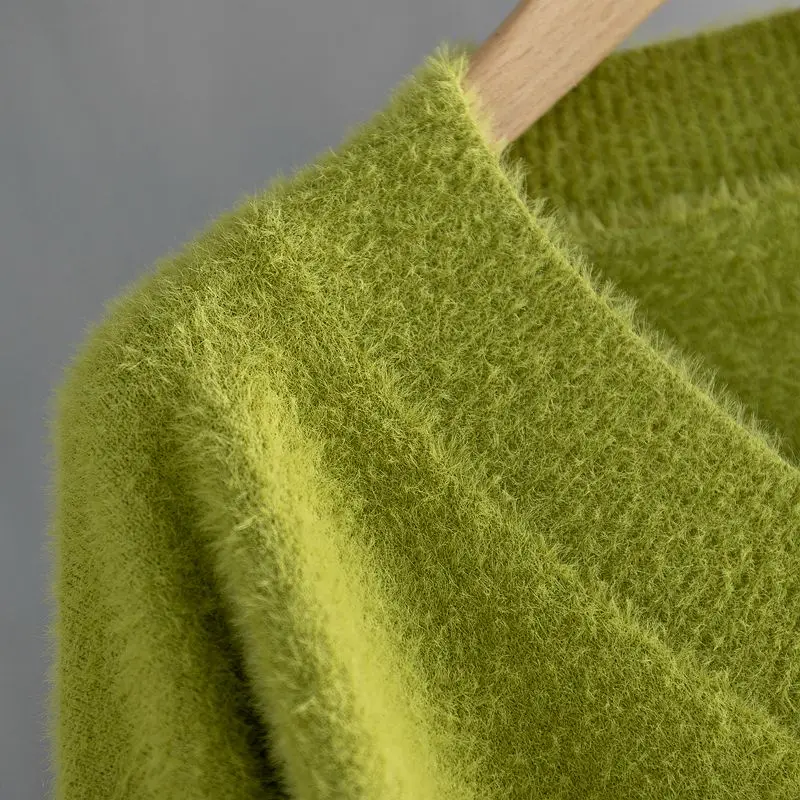 GIGOGOU autumn winter oversize thick mink cashmere Women Pollovers Sweater V Neck female casual warm fur sweater | Женская одежда