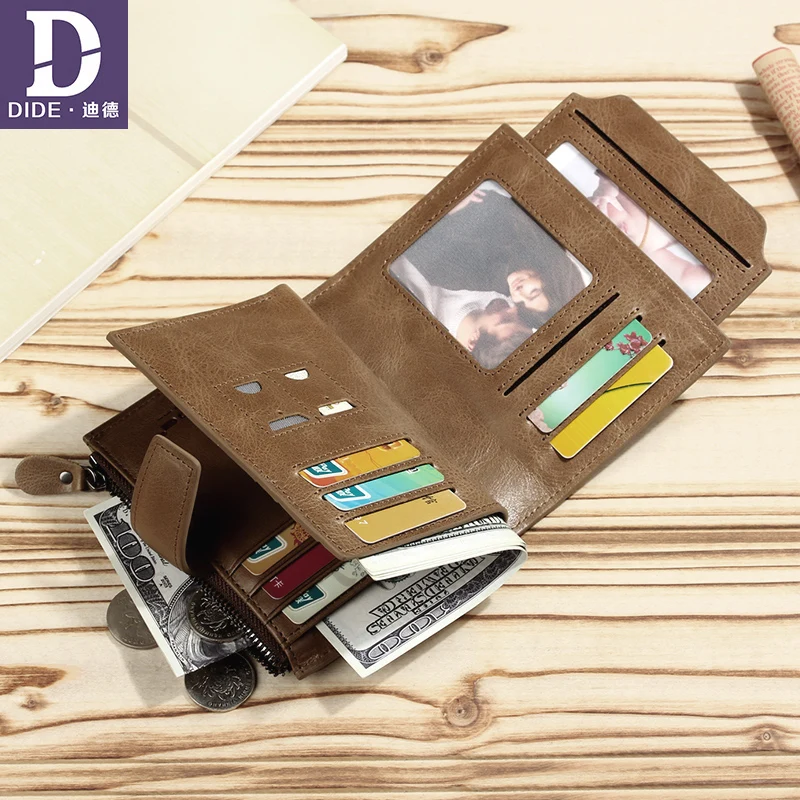 DIDE 2019 винтажные мужские кошельки из натуральной кожи женские на молнии держатель
