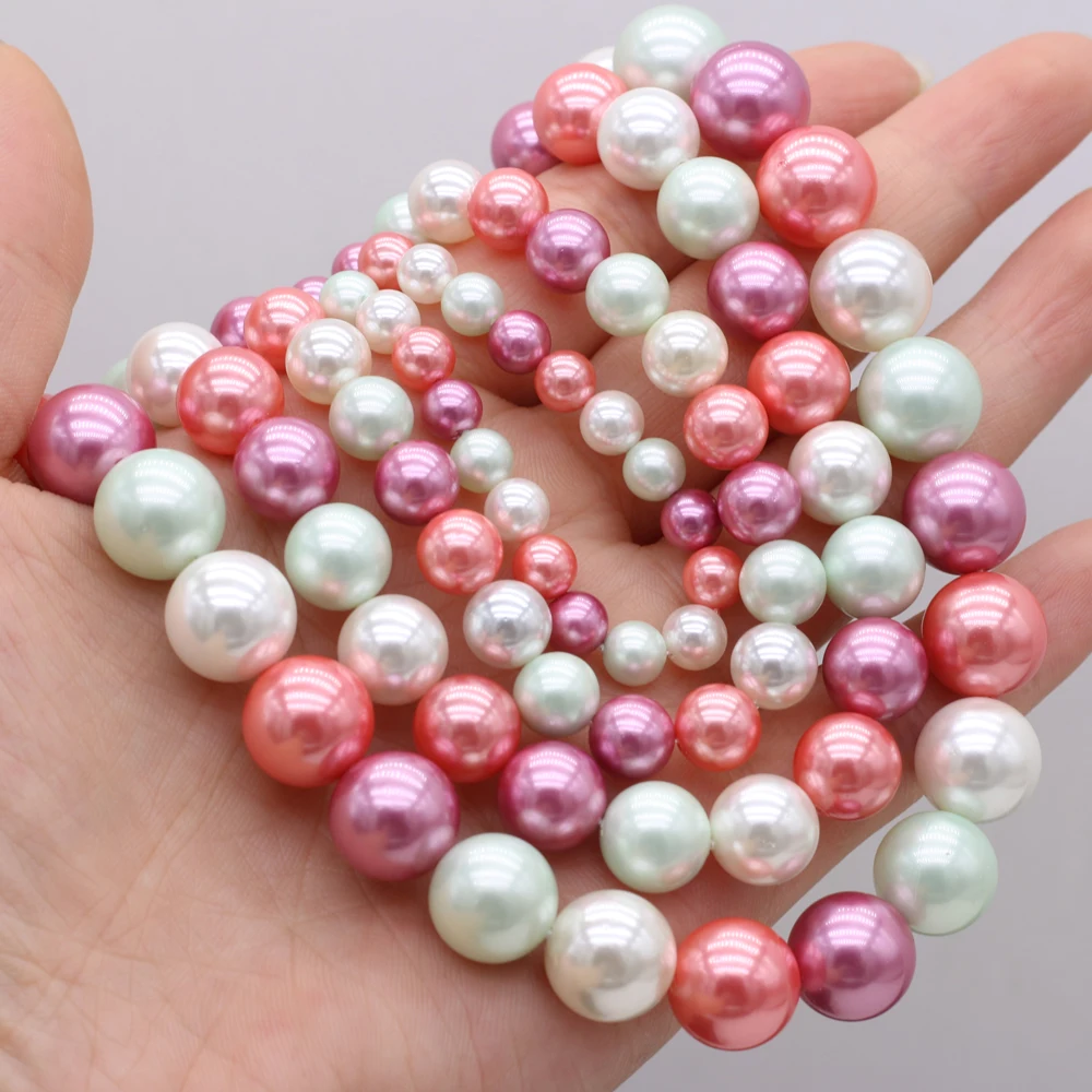 

Natural Freshwater Pearl6mm/8mm/10mm/12mm Round White Purple Pink Mixed Color Shell Beads Making Necklaces Bracelets Decoration