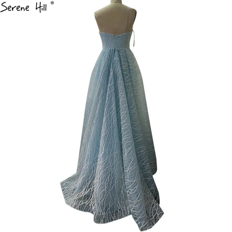 Синее вечернее платье с открытыми плечами блестками без бретелек официальное