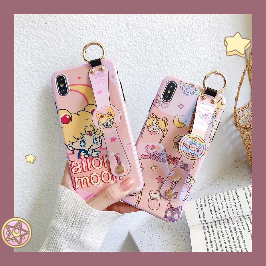Чехол Sailormoon для iPhone 11 Pro XS Max XR X, милый кавайный чехол с Сейлор Мун Марс, подставка для телефона, чехол для iPhone 7, 8, 6, 6S Plus, Funda