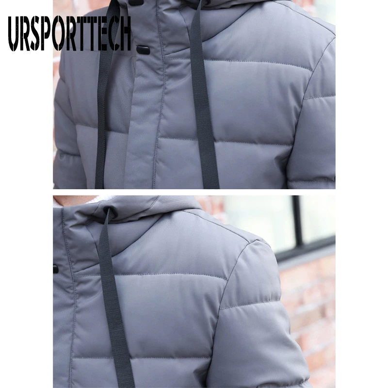 URSPORTTECH Winter Coat Men Parka Black Waterproof Winter Hooded Jacket Men Casual Thick Warm Coat Men Outwear Plus Size M-4XL