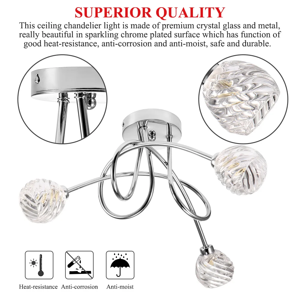 

3 way Modern LED Crystal Chandeliers Lamps Living Room Ceiling Chandelier Indoor Lighting Led Lustre Lamp Ceiling Fixture