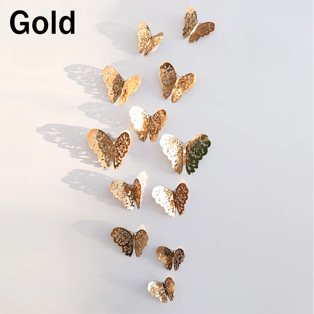 12 шт./компл. DIY домашний декор цвета: золотистый серебристый 3D бабочка вечерние
