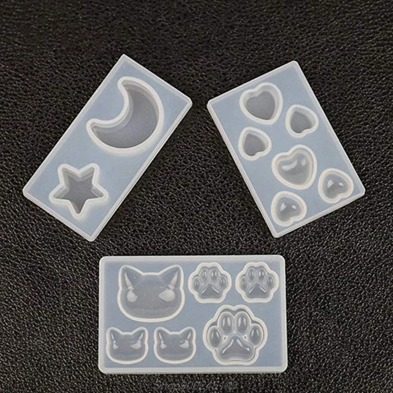 3 шт DIY Звезда Луна кошка следы Любовь Сердце Силиконовые смолы формы ювелирные