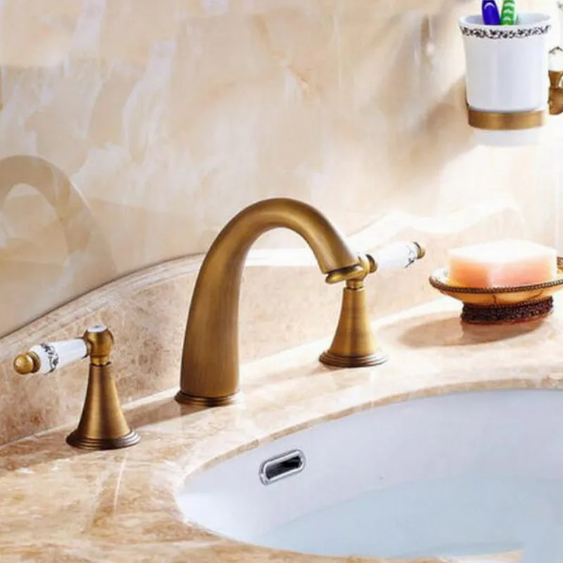 Смеситель для ванны с 3 отверстиями винтажный кран из античной латуни в стиле