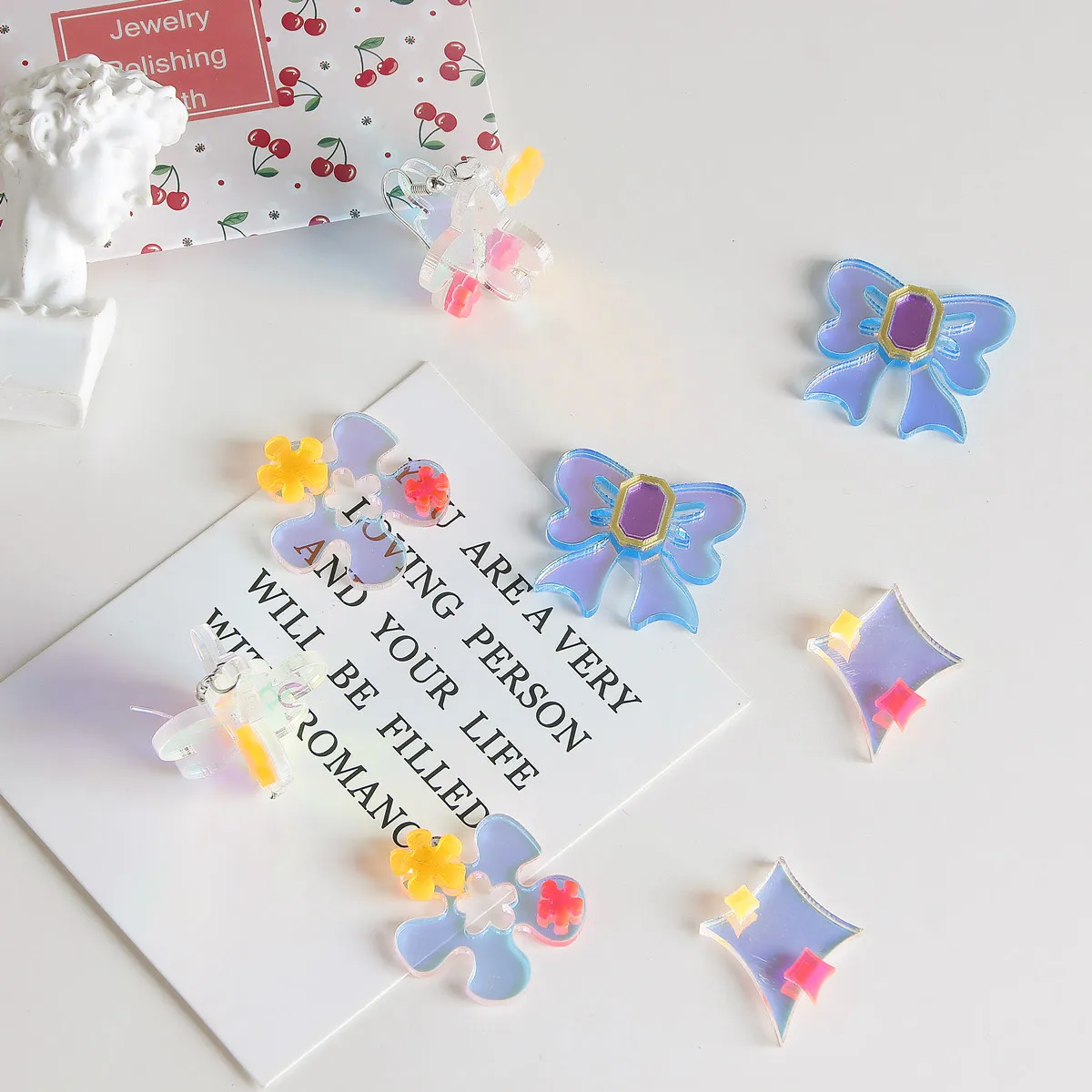 

Summer transparent colorful flower bow star acrylic gradient mirror DIY Earrings accessories