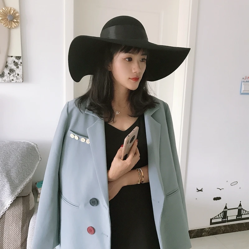 Fedora New winter wool hat Dome basin large eaves concave shape stage travel sunshade ins han edition | Аксессуары для одежды