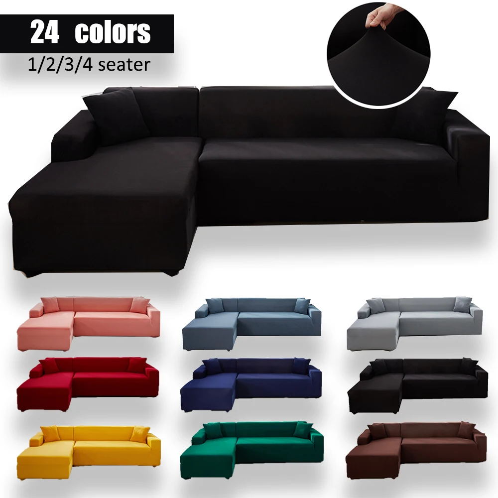

Black Soild Color Elastic Corner Sofa Cover for Living Room 2 3 4 Seater Chaise Longue Sofa Decorative L Shape Protection Cover