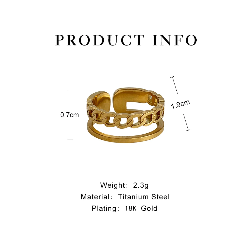 

Peri'sBox Punk 2 Layers Hollow Oval Chain Ring For Women Gold Color Trendy Adjustable Opening Ring Hip Hop Simple Geometric Ring