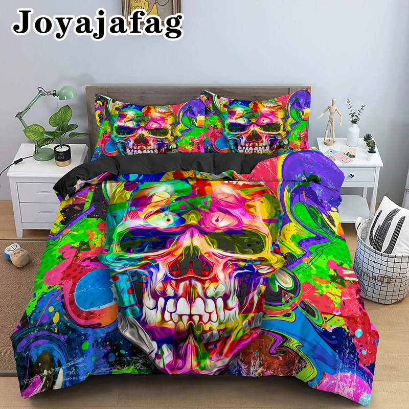 

Hippie Skull Bedding Set Single Twin Double Queen King Size Psychedelic 2/3pcs Duvet Cover Set With Zipper Closure Bedclothes