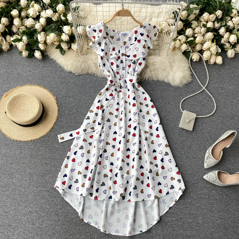 

Summer new gentle love printing woman dress Round neck temperament age reduction Dress Sleeveless ruffle dresses for women 2021