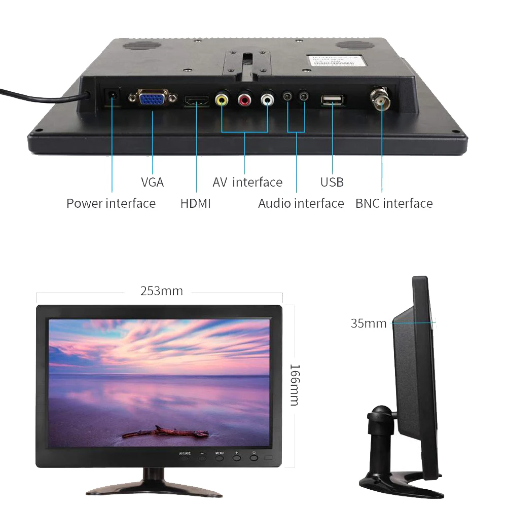 Портативный сенсорный экран IPS 10 1 дюйма 1920x1200 Мини HD ЖК-дисплей с BNC AV VGA HDMI USB