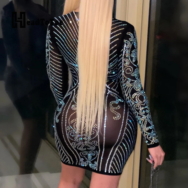 Сексуальный v-образный вырез Блестки Bodycon вечерние платье для женщин с длинным