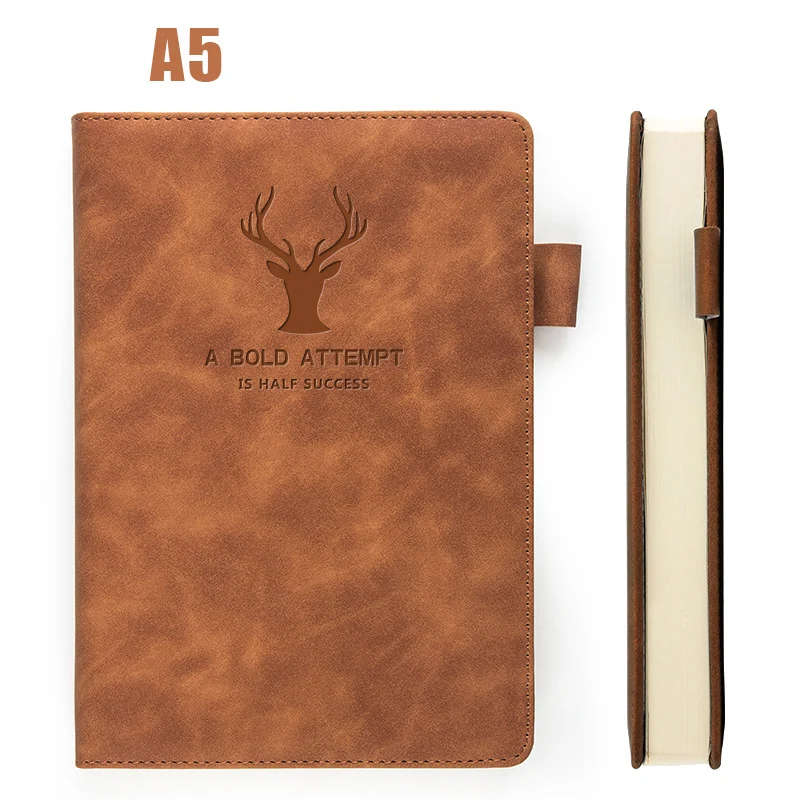 brown(With deer head) 360 страниц, супер толстый воск, кожа, А5, блокнот, бизнес, офис, повседневная работа, блокнот, S, бесплатное изображение, логотип компании - Цвет: brown(With deer head)