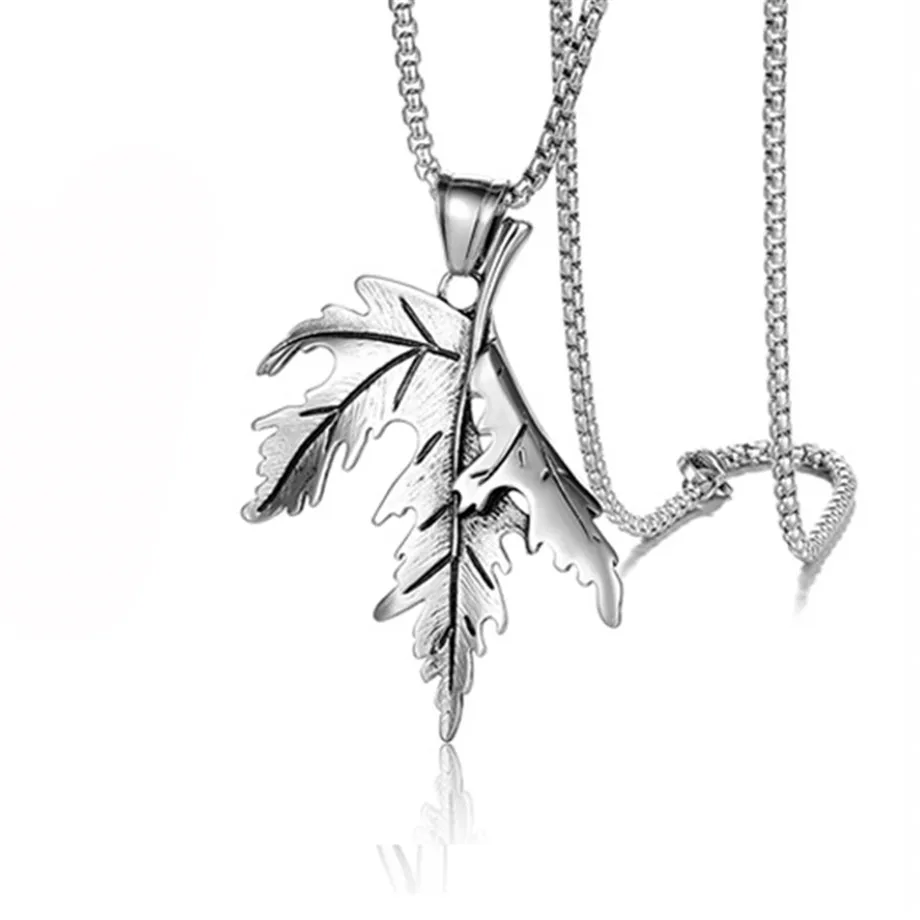 

Hemp Leaf Pendant Necklace Gold Silver Color Stainless Steel Cool Necklace for Women Men Hiphop Jewelry collier femme 2020