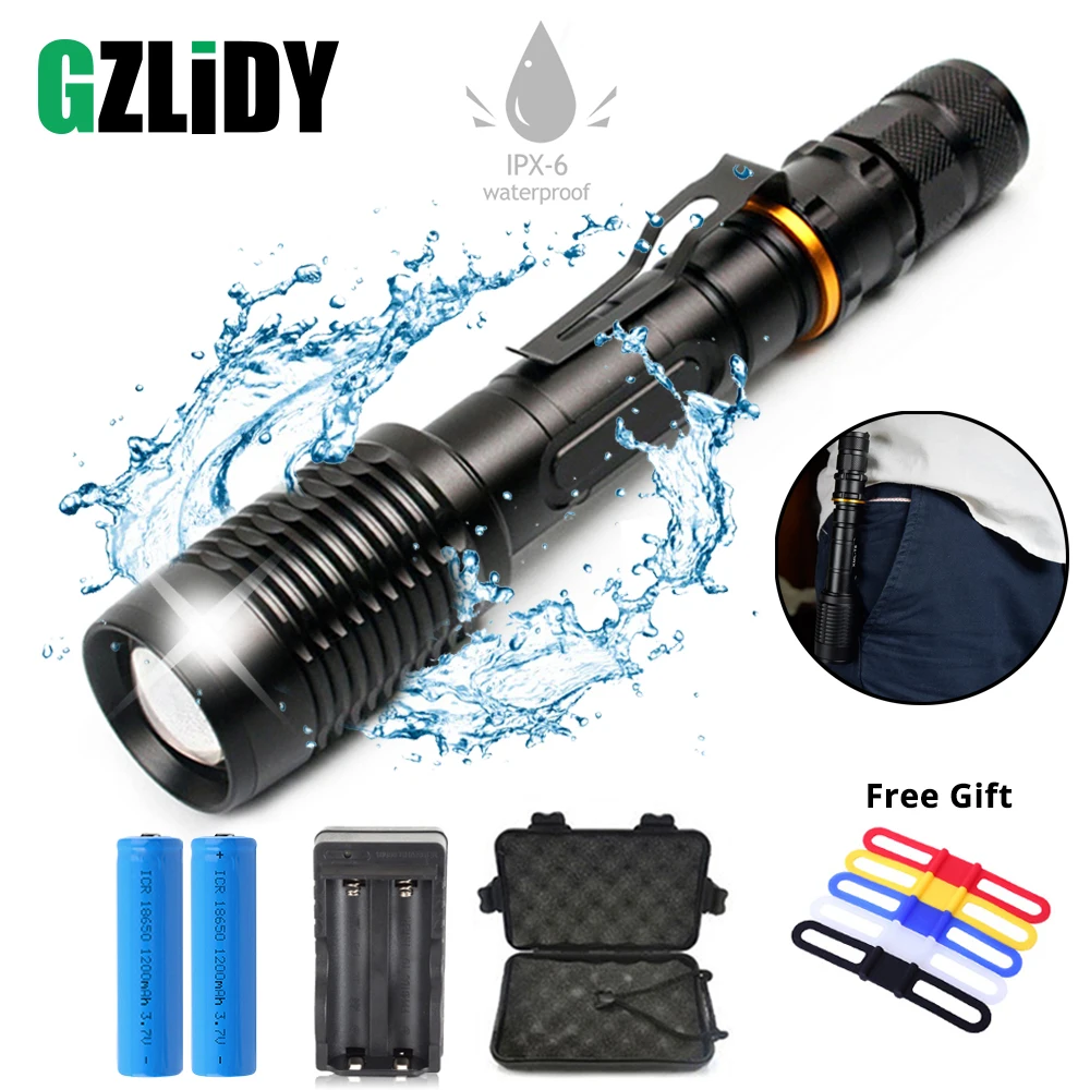 Супер яркий светодиодный фонарь T6/L2 водонепроницаемый масштабируемый для 2