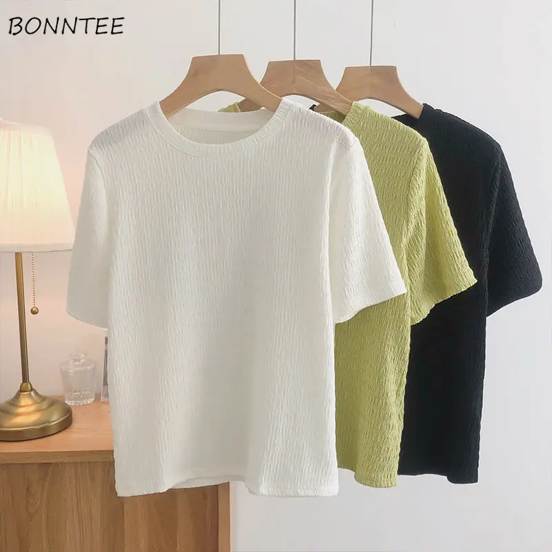 

Blouse Women Solid Office Ladies O-Neck Elegant Stylish All-match Harajuku Minimalist Short Sleeve Simple Slim Fashion Chic Ins