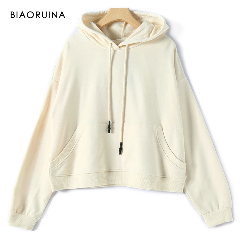BIAORUINA Женская однотонная Базовая толстовка с капюшоном на шнурке женские