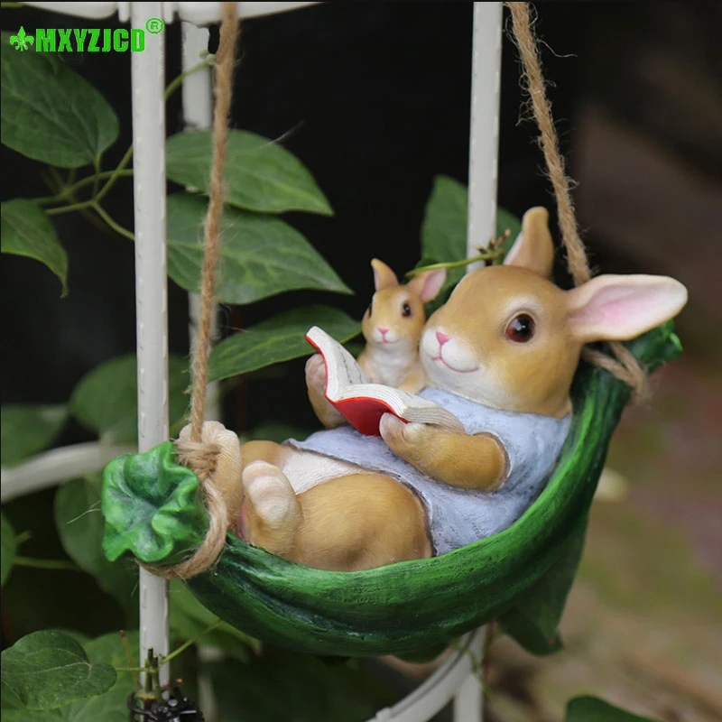 Креативный кролик из смолы милый мультфильм украшение животных садовое дерево