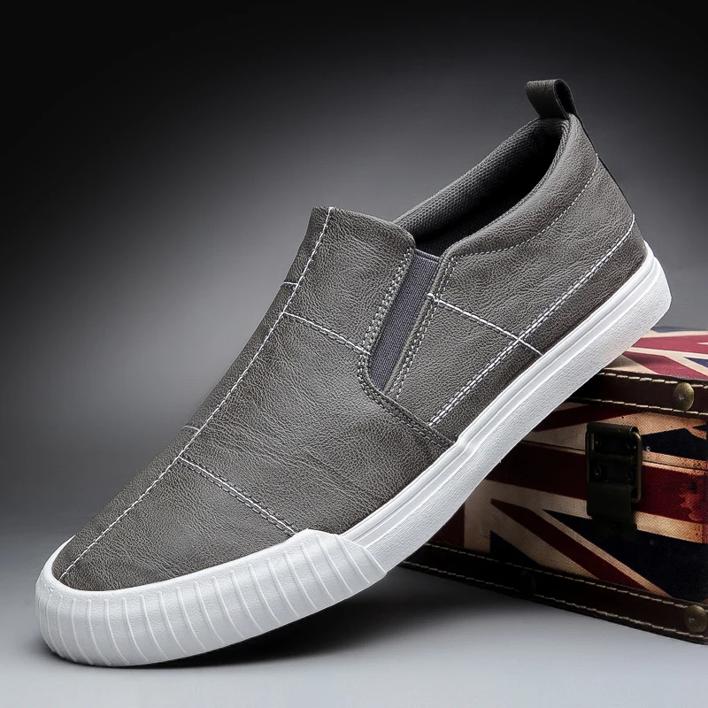 Мужские кожаные туфли без шнуровки черные повседневные Мокасины на плоской