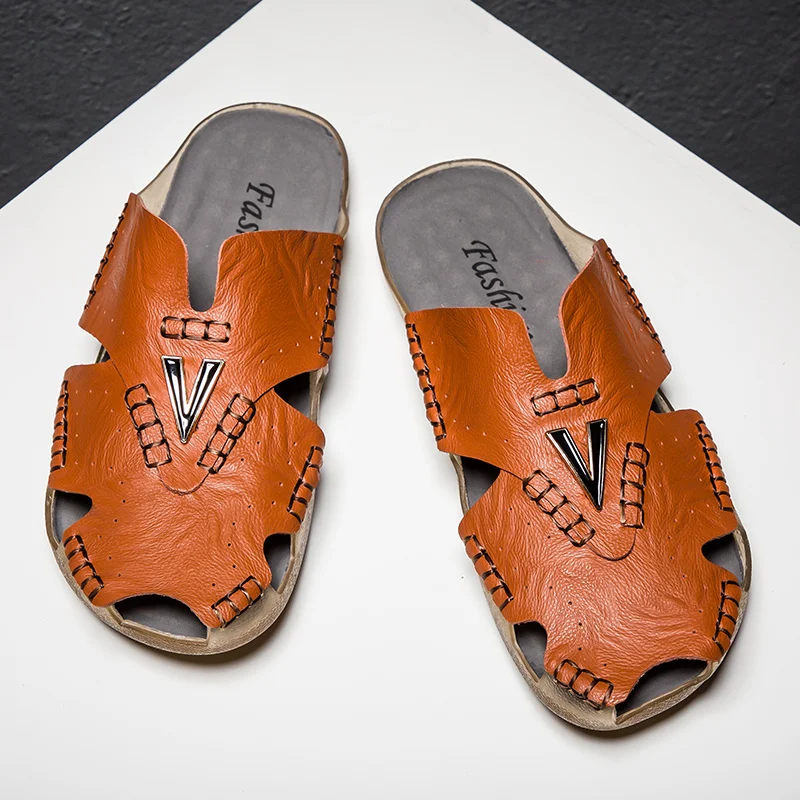 

Summer Men's Sandals Hot Selling Leather Men's Casual Shoes In 2021 V-Style Design Classic Bag Head Outdoor Beach Men's Shoes
