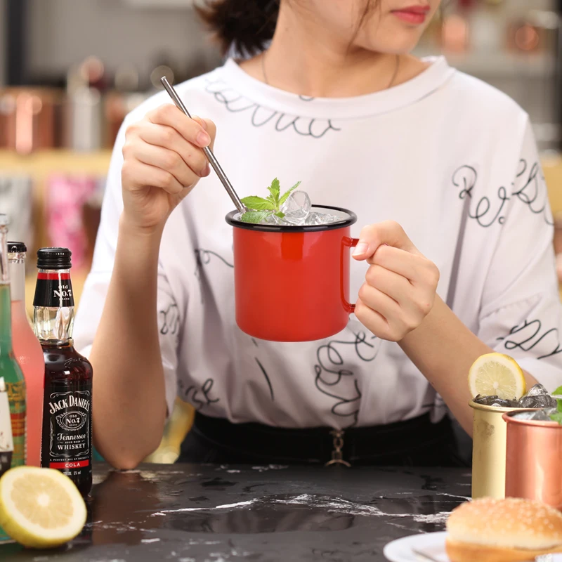 Горячая продажа 500 мл красные чашки покрытые эмалью молочной водой Коктейльные