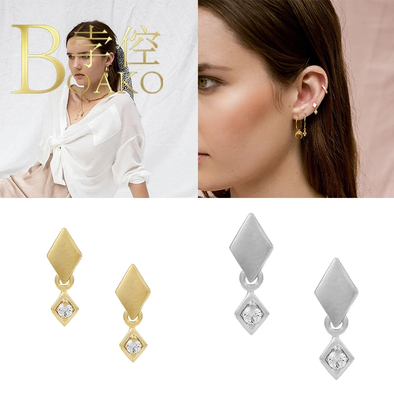 

BOAKO Beautiful Eyes Earrings For Women 925 Sterling Silver Piercing Earrings Dangle Ear Cuff Aretes De Mujer Silver/Gold #6.3