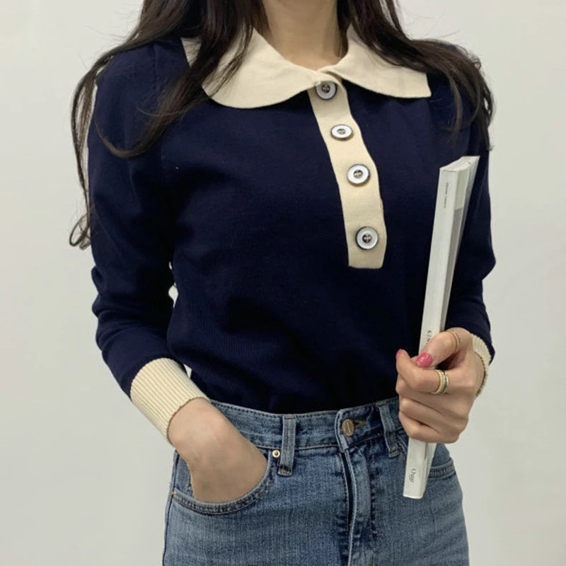 

Новинка 2021 осень-зима женские свитера пуловеры с отложным воротником вязаные полосатые корейские винтажные женские топы