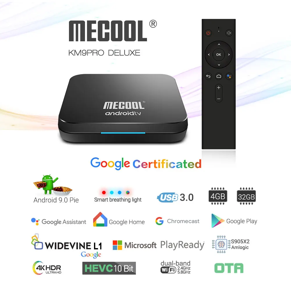MECOOL KM9 PRO Android 9,0 ТВ приставка Amlogic S905X2 4G DDR4 32G rom 4K Google сертифицированная Android 9 A ТВ Смарт ТВ приставка Голосовое управление