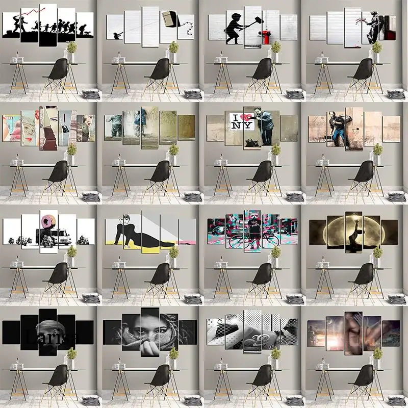 Черно-белая картина из 5 предметов на холсте фигурка портретная Женская стену