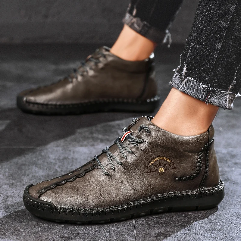 Мужские кроссовки из микрофибры теплые Полуботинки дышащие с мехом для прогулок