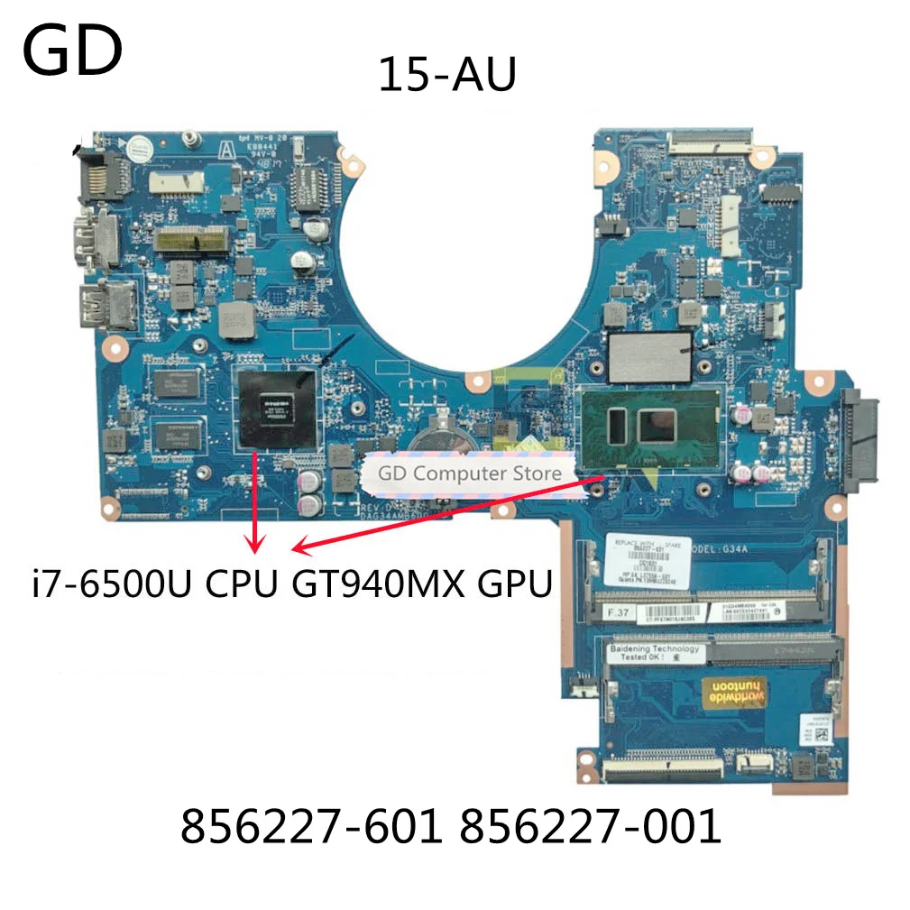 GD для HP PAVILION 15-AU G34A материнская плата ноутбука 856227-601 856227-001 TPN-Q172 DAG34AMB6D0 SR2EZ i7-6500U CPU