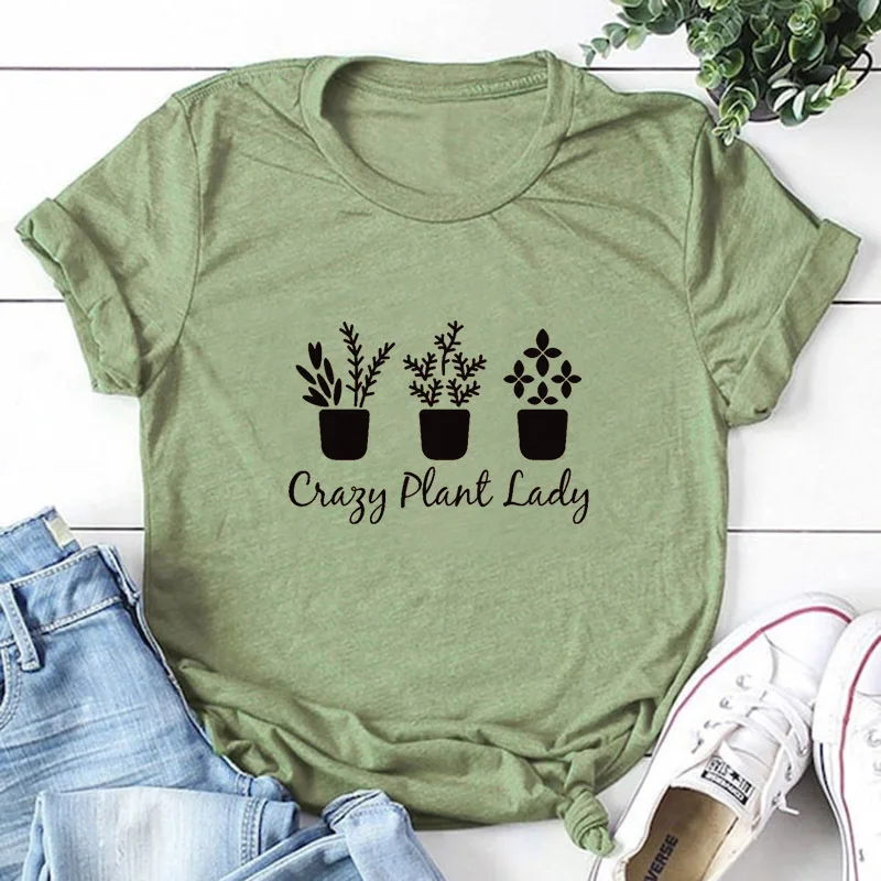 

100%Cotton Women T Shirt Crazy Plant Lady Printed Tshirt Ladies Short Sleeve Tee Shirt Women Female Tops Clothes Camisetas Mujer