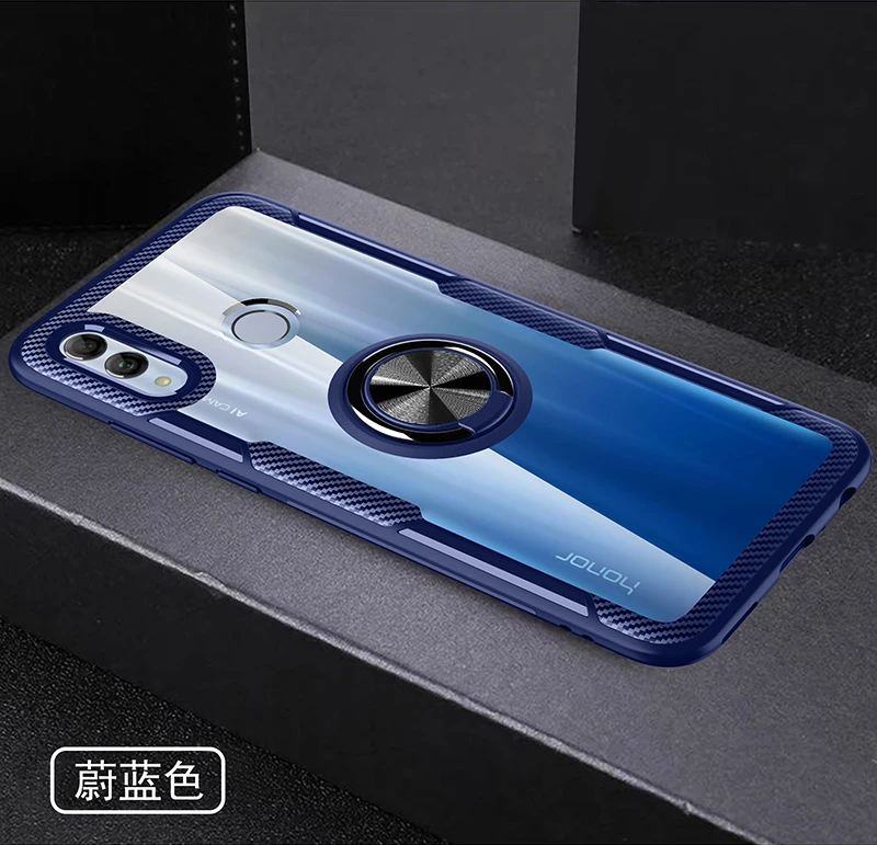 Чехол для huawei honor 20, чехол для honor 20 Pro с магнитной опорой, кольцевой чехол для honor 10, 10 lite, honor play, прозрачный чехол - Цвет: blue