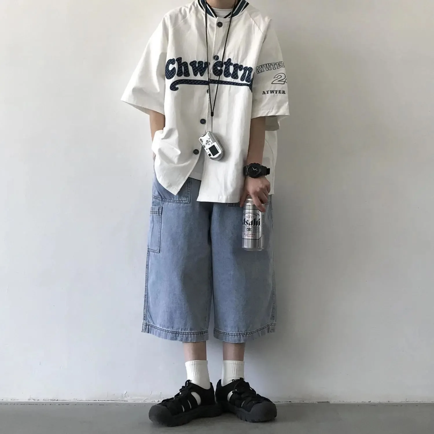 

Fashion V-Neck Men's Shirts Letter Print Summer Couple Harajuku Shirts Short Sleeve College Tops Male Fashion Casual Streetwear