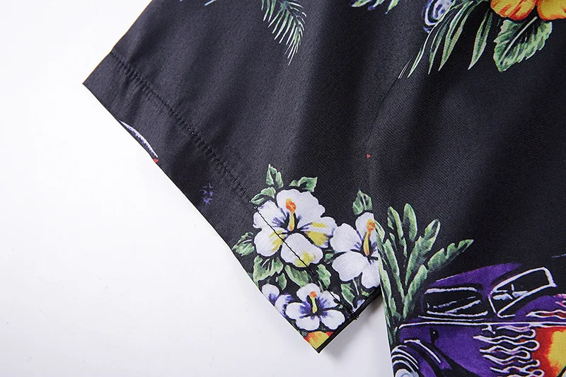 

Hip hop high street RH contrast check trendy loose car floral print short sleeve shirt coat