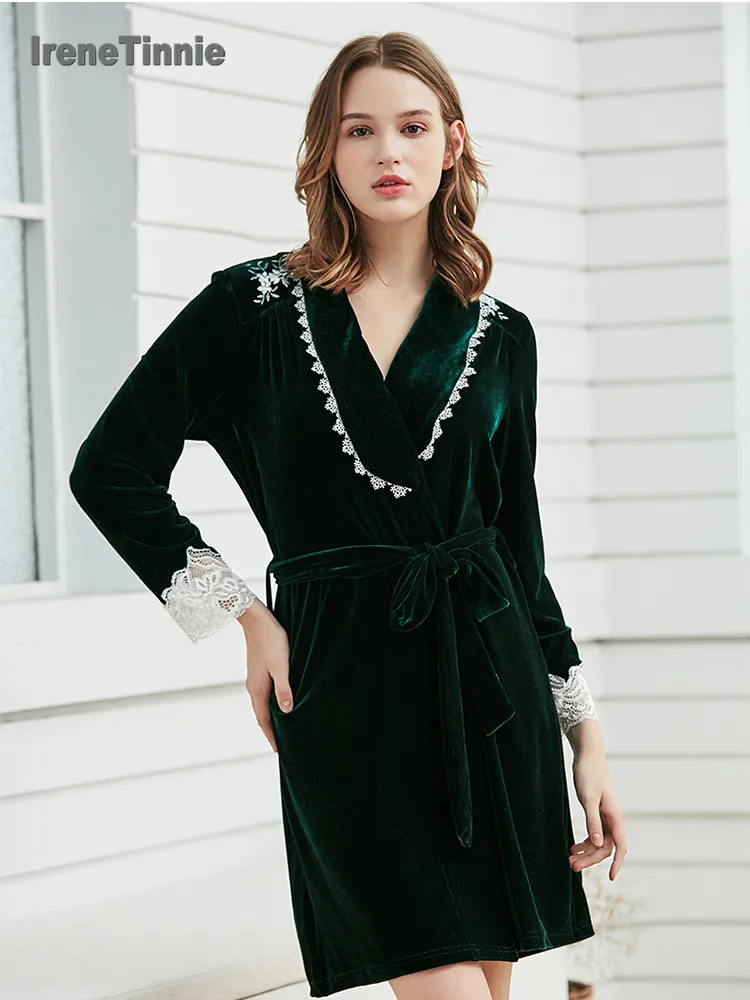 Женское бархатное платье с длинным рукавом Irene Tinnie элегантная темно зеленая