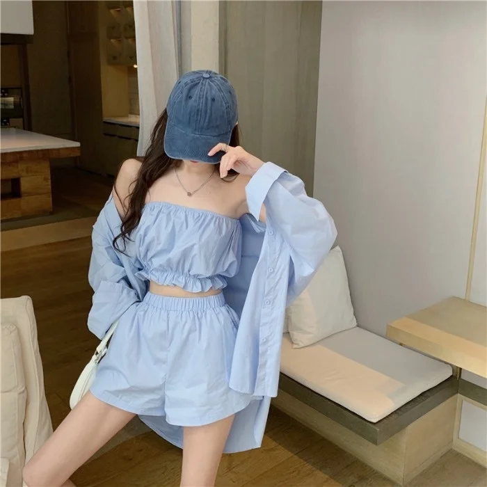 Женский солнцезащитный комплект новинка 2021 года свободная повседневная рубашка