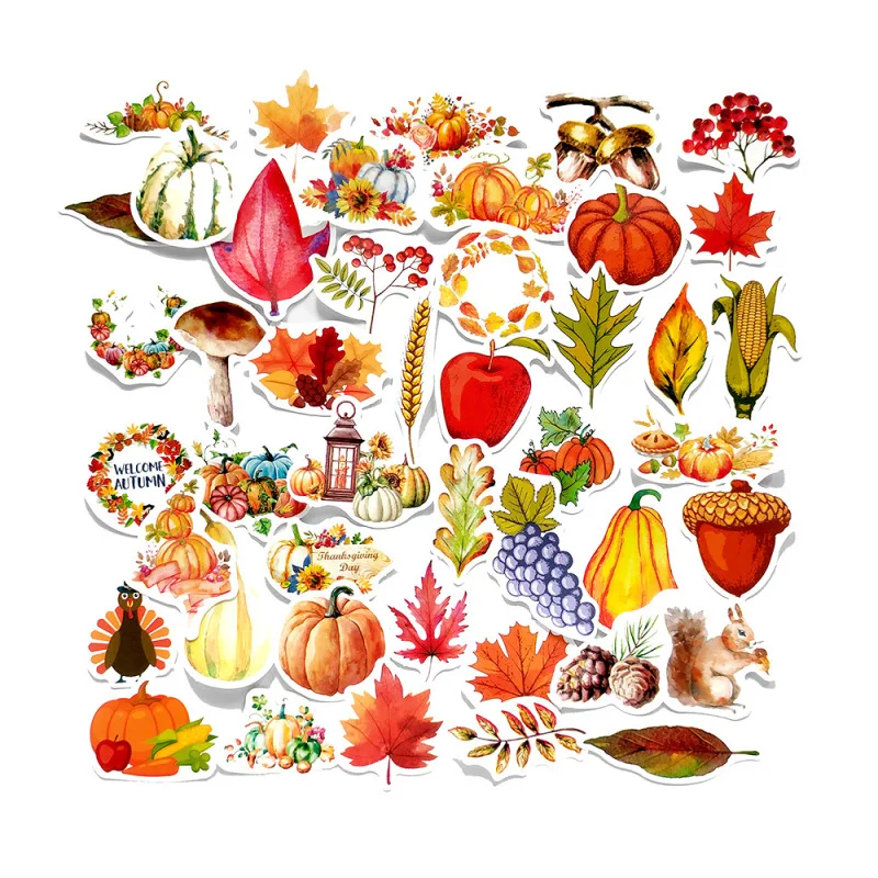 

250PCS/pack Thanksgiving Pumpkin Fruit Stickers For DIY Scrapbooking Journal Phone Case Album Decoration Material
